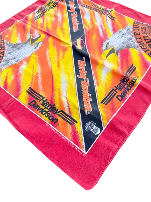 1990s Vintage Harley-Davidson Righteous Ruler Red/Orange Eagle Bandana | 21x21