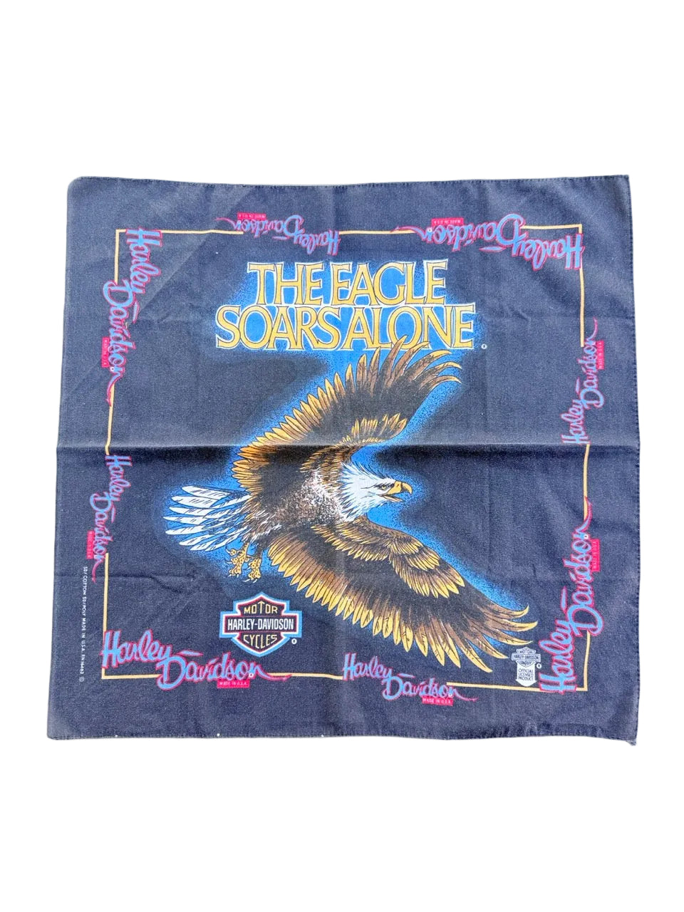 1990s Vintage Harley-Davidson "The Eagle Soars Alone" Black Eagle Bandana | 21x21