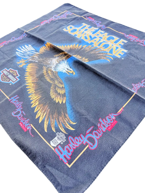 1990s Vintage Harley-Davidson "The Eagle Soars Alone" Black Eagle Bandana | 21x21