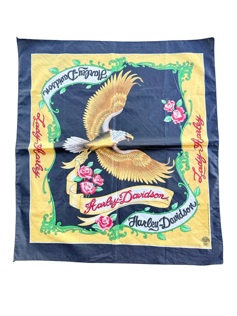 1990s Vintage Harley-Davidson Black Lady Harley Bandana | 31x25