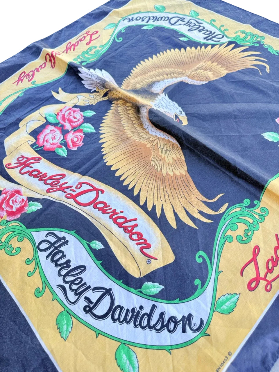 1990s Vintage Harley-Davidson Black Lady Harley Bandana | 31x25