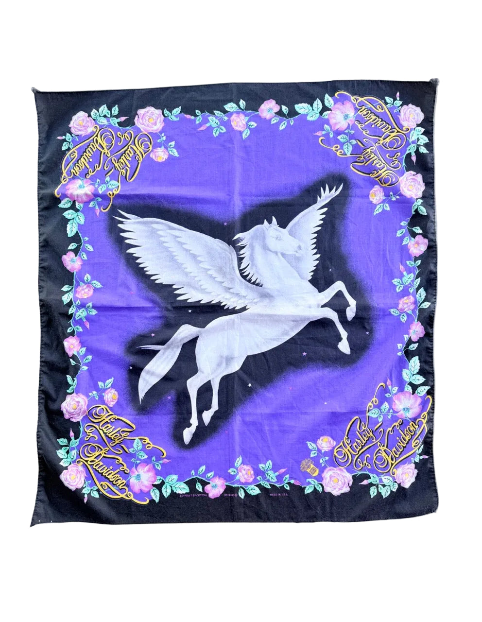 1990s Vintage Harley-Davidson Black Pegasus Bandana | 31x25