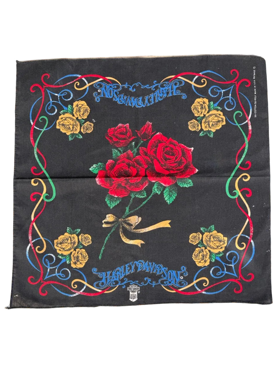 1990s Vintage Harley-Davidson Floral Roses Bandana | 22x22 | Made in USA