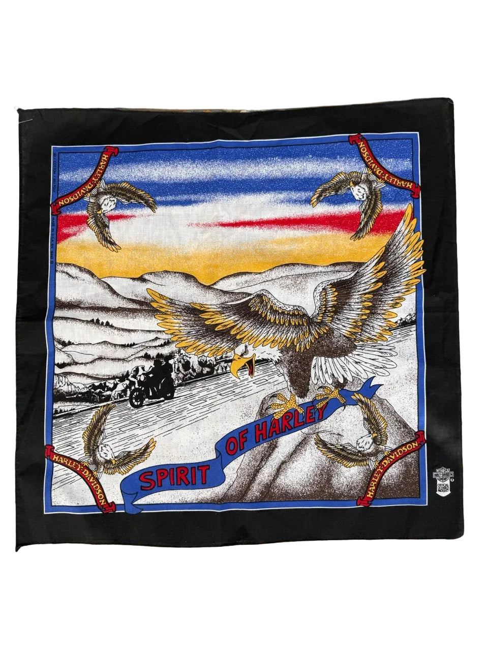 1980s Vintage Harley-Davidson "Spirit of Harley" Eagle Bandana | 22x22 | Made in USA